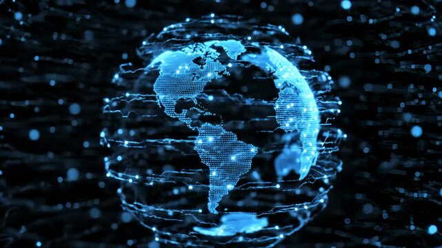 Digital Globe Spinning With Connections, Blue Futuristic Design