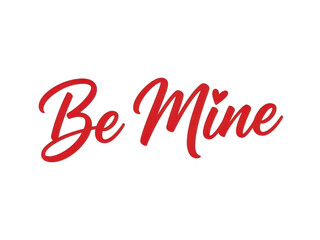 Be mine in red cursive font on a transparent background for valentines day and love themed designs