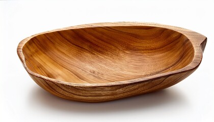 wooden oyster shell shaped bowl isolated on a white background