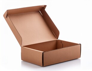 kraft paper shoe box open isolated on a white background
