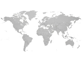 Gray world map on transparent background