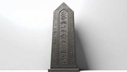 gray obelisk with hieroglyphics isolated on a white background