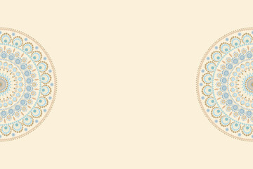 Decorative half dots mandala side border in soft pastel colors, minimalist horizontal banner background