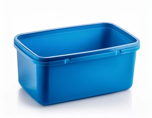 blue plastic storage container isolated on a white background