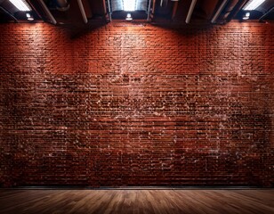 textured red brick wall with industrial lighting in an empty space perfect for photography and backgrounds