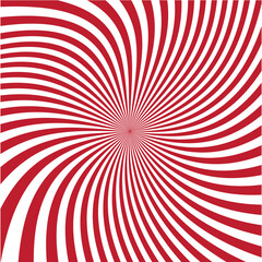 Hypnotic red and white spiral optical illusion pattern, sun brust background. Twisted retro sunburst effect.