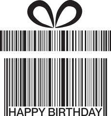 Barcode birthday gift box graphic with bow
