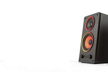 Music.Wooden acoustic speakers with orange woofers
