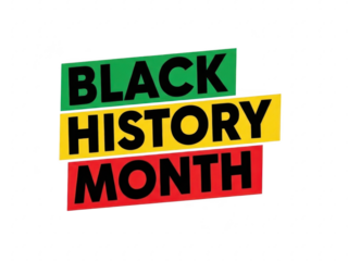 Black history month logo with colorful rectangular banners on transparent background
