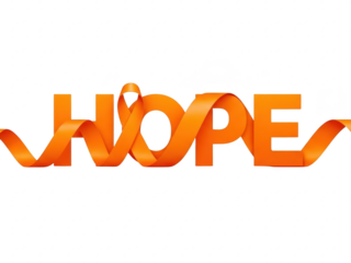 Hope ribbon logo in orange on isolated transparent background for support