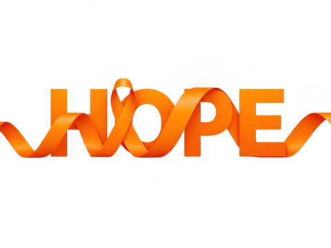 Hope ribbon logo in orange on isolated transparent background for support - Powered by Adobe