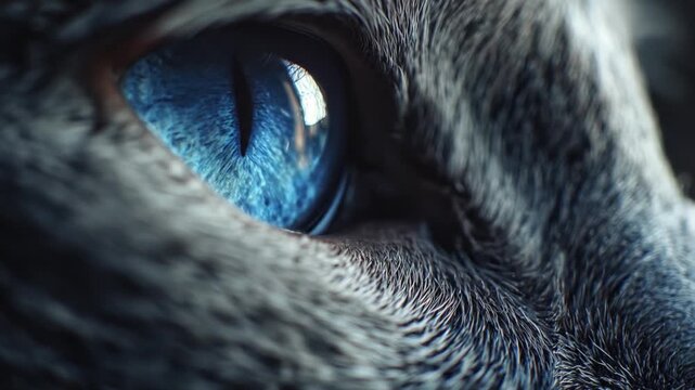Close up of a gray wolfs eye detailed fur and gaze