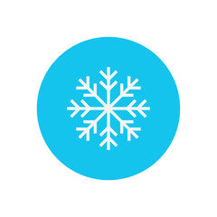 Snowflake icon inside blue circular badge, Winter and cold weather symbol, Icy frost graphic element, Seasonal snowflake UI icon, Cold temperature icon set, Vector illustration.
