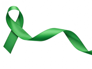 Wavy green awareness ribbon on transparent background for support and cause