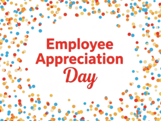 Multicolored confetti surrounding employee appreciation day text on transparent background