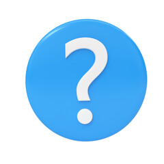 Blue circular 3d button with a white question mark icon for help or support info