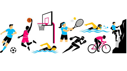 Diverse athletic icons featuring popular sports in vibrant style