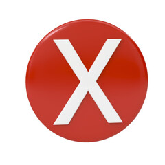 Fototapeta premium Red circular 3d button with a white x mark icon for cancel or error close