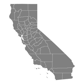 California State Map Vector SVG Grey Fill White County Lines Transparent Background Isolated Silhouette High Quality Political Administrative Boundaries Concept for Infographic Data Visualization