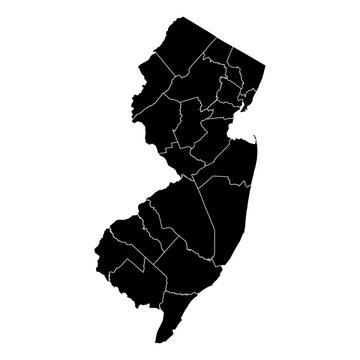 New Jersey State Map Vector SVG Black Fill White County Lines Transparent Background Isolated Silhouette High Quality Political Administrative Boundaries Concept for Infographic Data Visualization