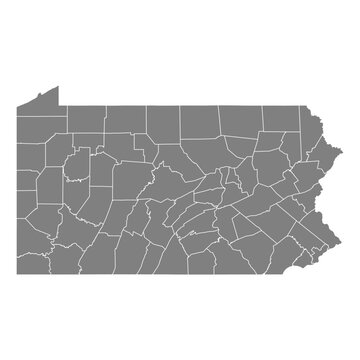 Pennsylvania State Map Vector SVG Grey Fill White County Lines Transparent Background Isolated Silhouette High Quality Political Administrative Boundaries Concept for Infographic Data Visualization