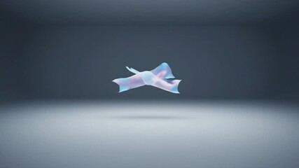 Paper airplane flying in a dark room with a spotlight.