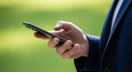 Businessman hand using smartphone outdoors
