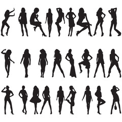 Obraz premium A collection of 30 stylish female silhouettes showcasing various poses and dynamic movements