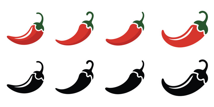 Chili pepper icon set, vector silhouette illustrations on white background, perfect for food design, restaurant menus