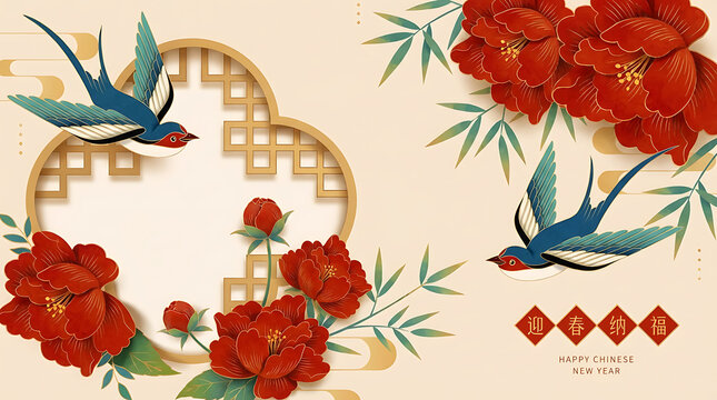 Swallow theme Chinese new year card