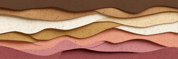 The design shows a background featuring layered stone relief textures in multiple colors, creating a distinct visual pattern and depth.