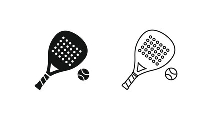 Two padel rackets and balls a minimalist black and white illustration silhouette © MD RIPON