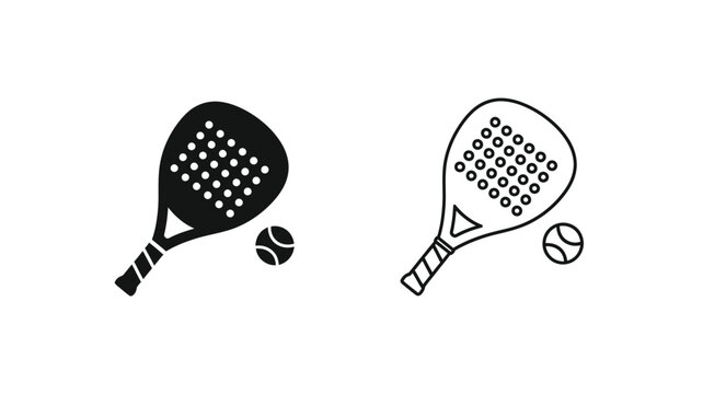 Two padel rackets and balls a minimalist black and white illustration silhouette