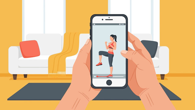 Home workout video: virtual training in a cozy living room setting