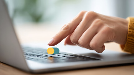 Online shopping concept with cursor clicking add button on laptop keyboard