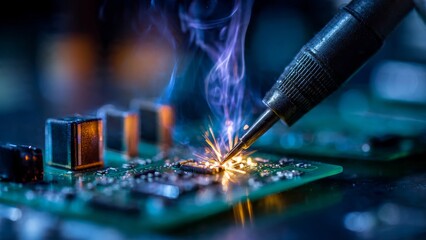 Soldering small component on circuit board with smoke

