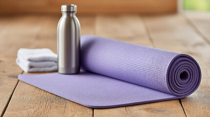 Yoga mat and accessories for home workout routine and fitness
