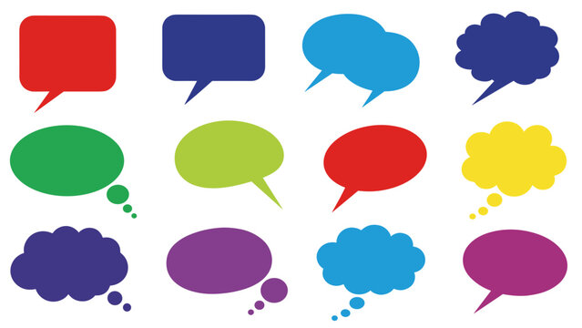 A collection of colorful speech bubble icons on transparent background