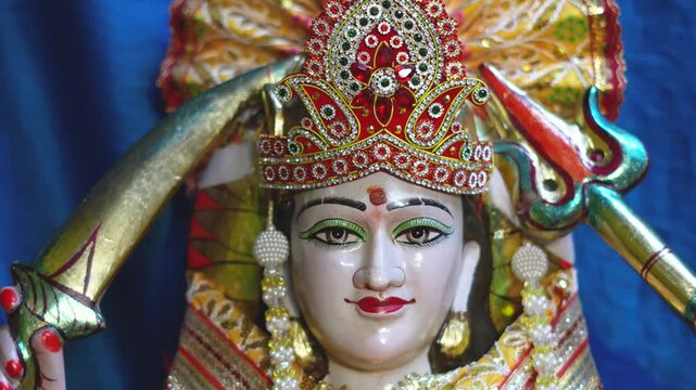 Goddess Durga Close-Up Face Idol Representing Power, Protection and Divine Feminine Energy