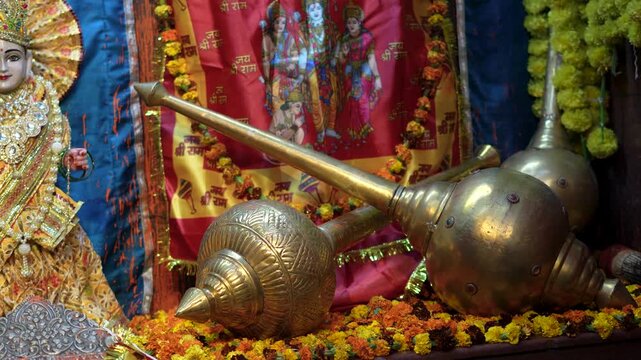Lord Hanuman&rsquo;s sacred gada (mace), a powerful symbol of strength, courage, and devotion in Hindu mythology.