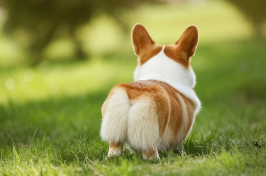 Back view of a corgi in sunlight