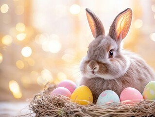 Sweet rabbit enjoying a playful Easter scene