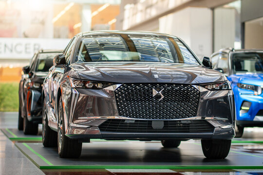 Brno, Czech Republic - June 16, 2025: DS 4 car from the French car manufacturer DS Automobiles (Citroen). Front view of an electric or hybrid SUV.