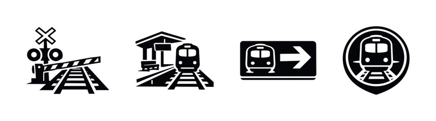 Obraz premium Train transport vector icons set, railway symbols and subway signs collection