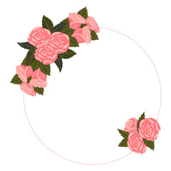 A lovely wreath of light pink, lush, and graceful roses for your design. Vector illustration isolated on a white background.
