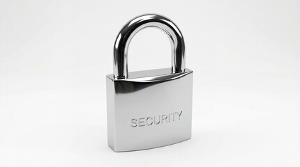 Heavy duty shiny silver chrome padlock closed isolated on white background for security protection and safety privacy concept