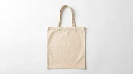 Blank beige cotton canvas tote bag mockup isolated on white background for eco friendly shopping and branding logo design template