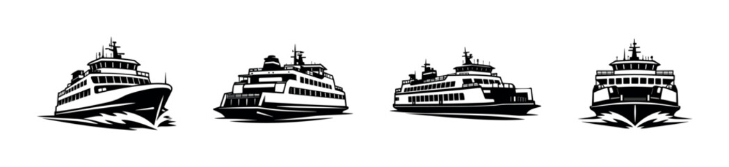 Fototapeta premium Ferries vector icons set: nautical, ships, boats, marine transportation theme