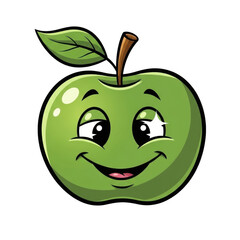 Obraz premium Cartoon green apple with face, isolated on transparent background