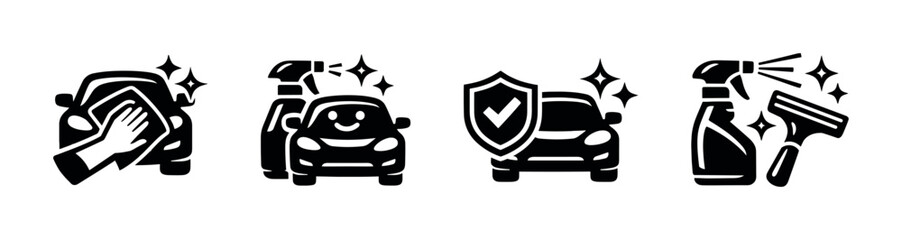 Car wash vector icons set: cleaning symbols, auto detailing elements